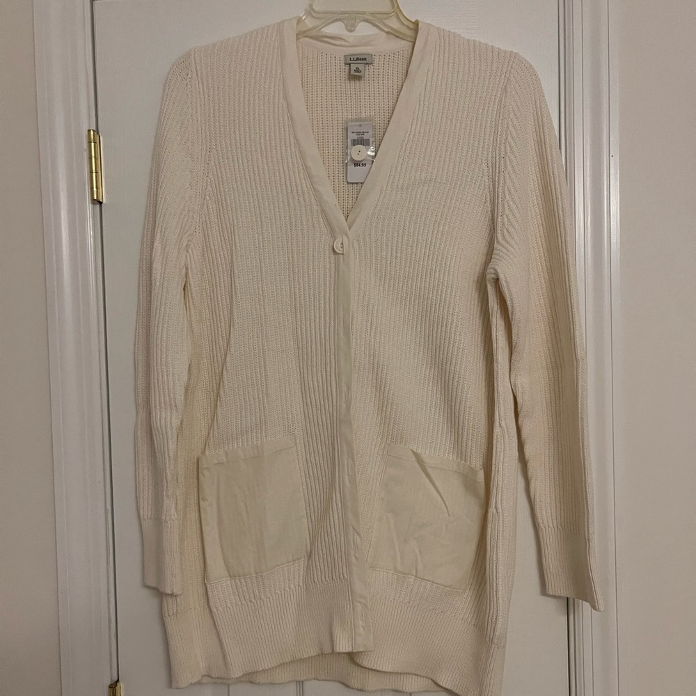 NWT L.L. Bean cream Boyfriend cardigan